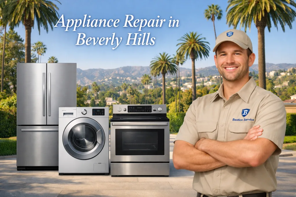 Appliance repair technician with household appliances in Beverly Hills