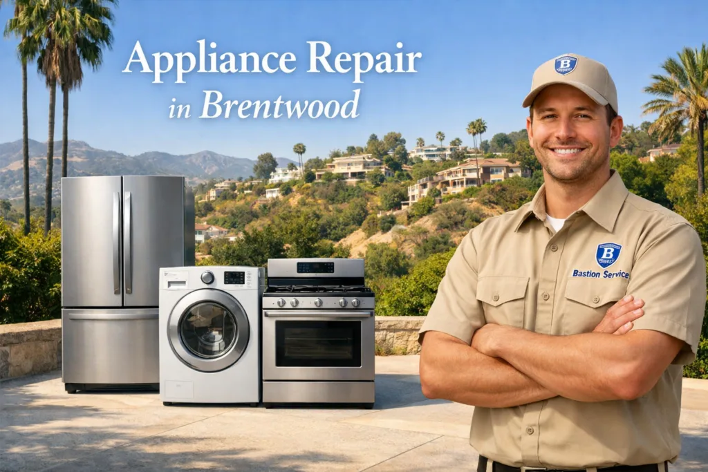 Appliance repair technician with household appliances in Brentwood