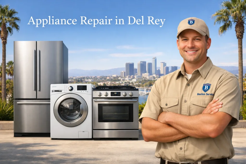 Appliance repair technician with household appliances in Del Rey