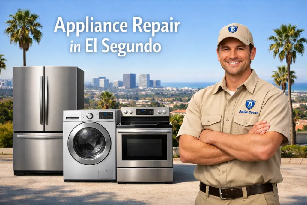 Appliance repair technician with household appliances in El Segundo