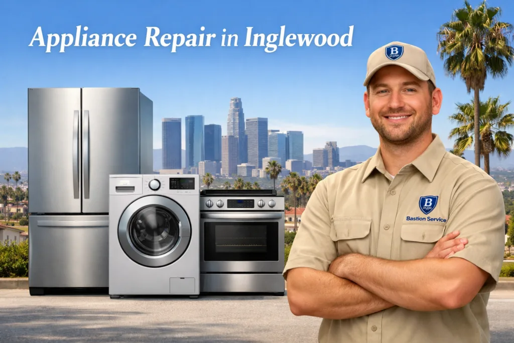 Appliance repair technician with household appliances in Inglewood
