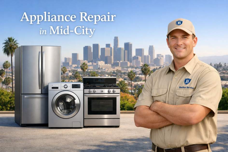 Appliance Repair in Mid-City Appliance repair technician with household appliances in Mid-City