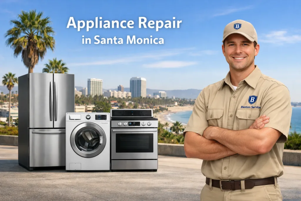 Appliance repair technician with household appliances in Santa Monica