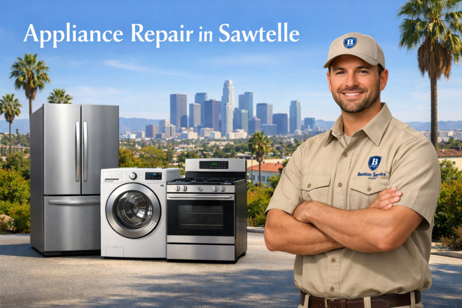 Appliance Repair in Sawtelle Appliance repair technician with household appliances in Sawtelle