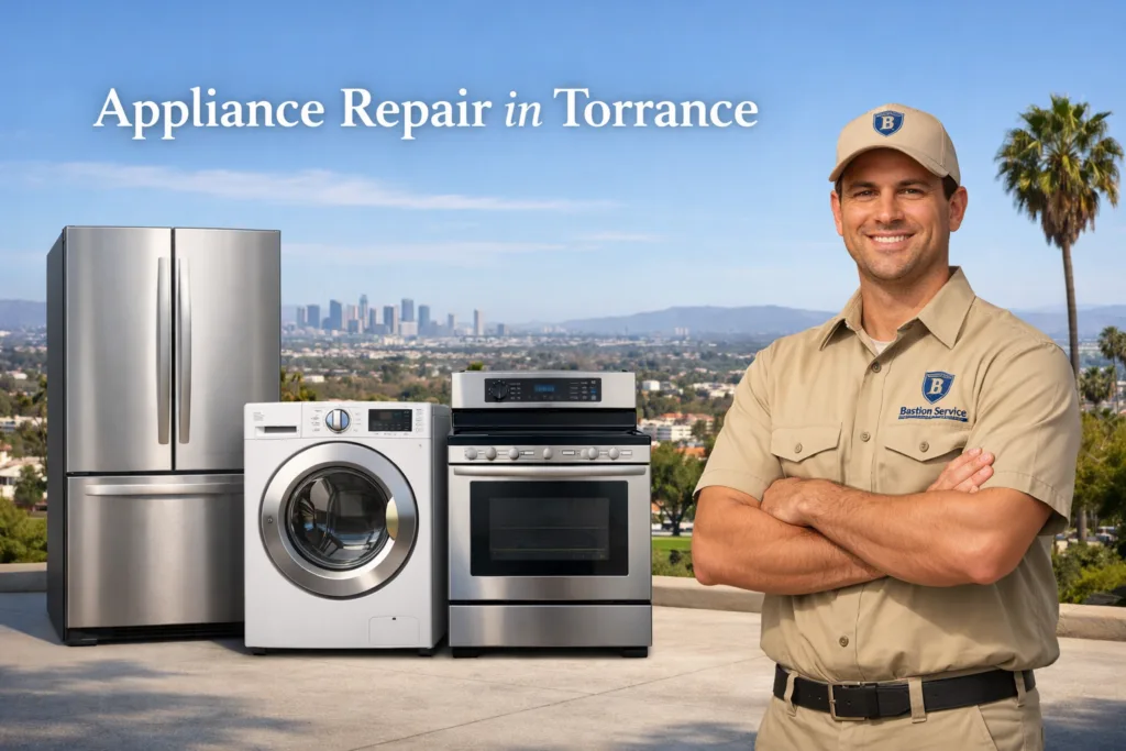 Appliance repair technician with household appliances in Torrance