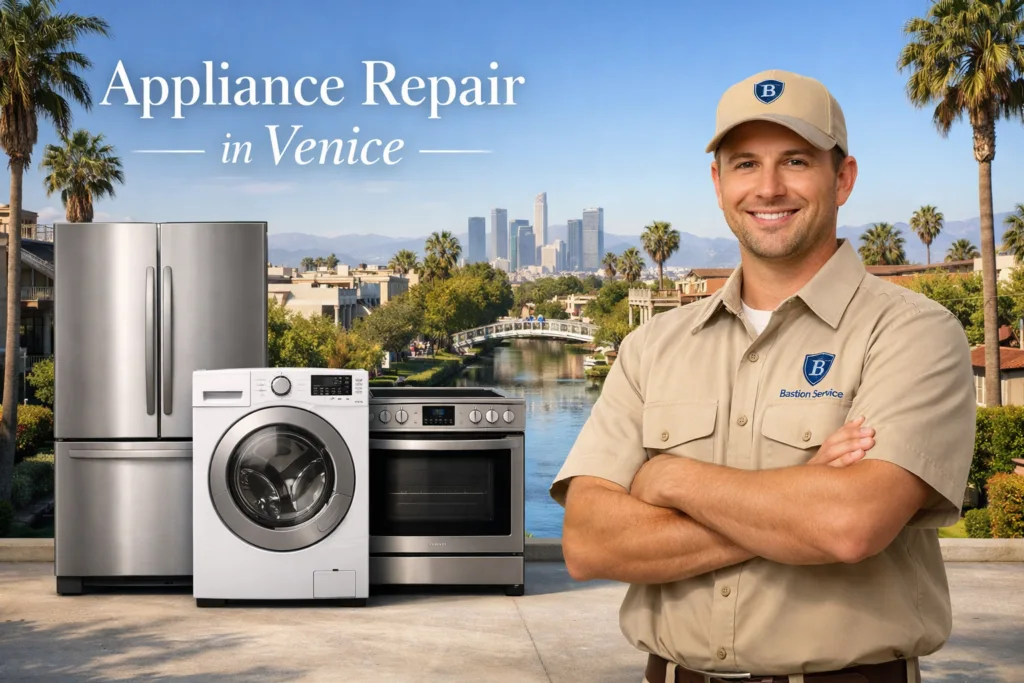 Appliance repair technician with household appliances in Venice
