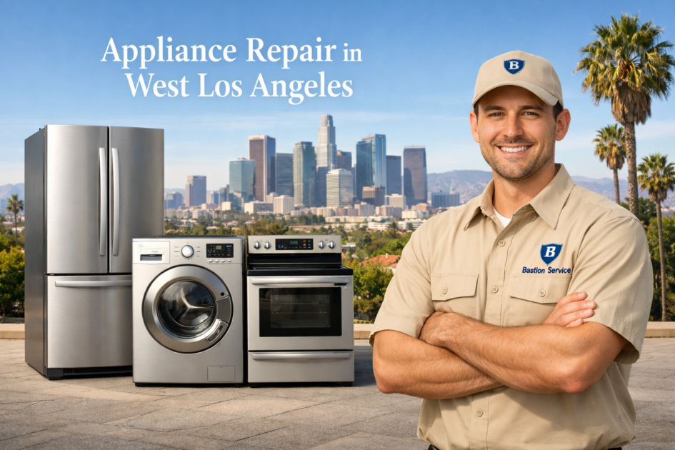 Appliance Repair in West Los Angeles Appliance repair technician with household appliances in West Los Angeles