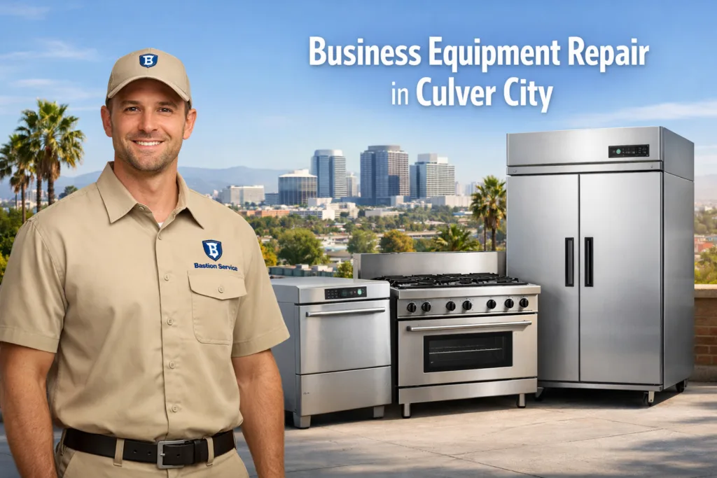 Business equipment repair technician with equipment in Culver City
