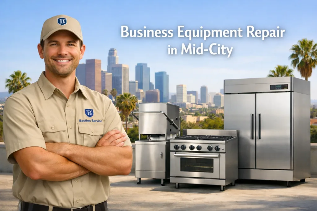 Business equipment repair technician with equipment in Mid-City