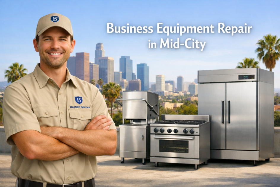 Business equipment repair technician with equipment in Mid-City