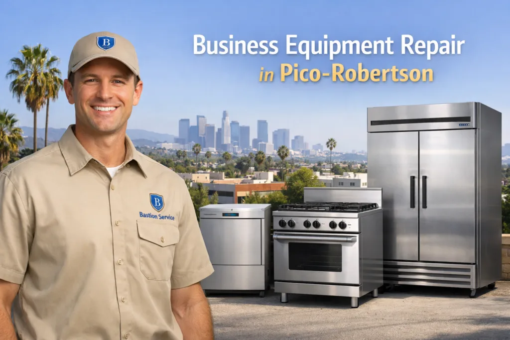 Business equipment repair technician with equipment in Pico-Robertson