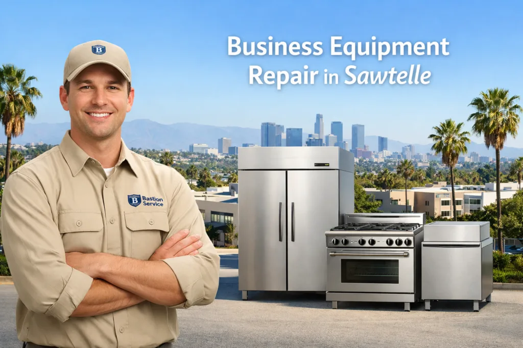 Business equipment repair technician with equipment in Sawtelle
