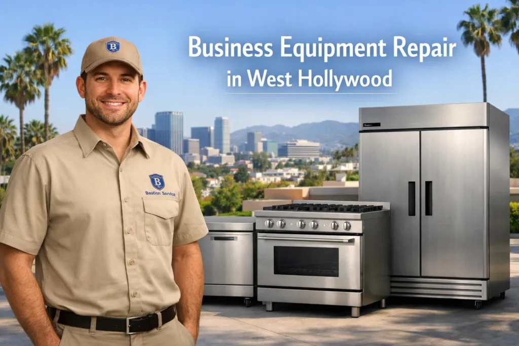 Business equipment repair technician with equipment in West Hollywood