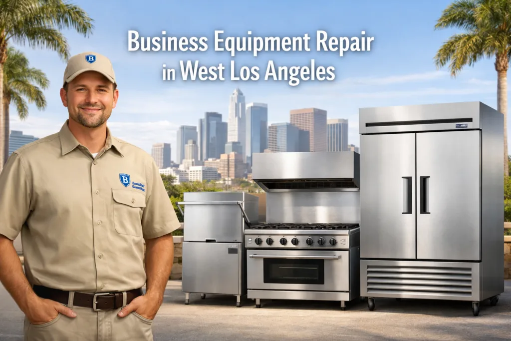 Business equipment repair technician with equipment in West Los Angeles